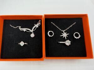Untested PT950 & Au750 Moissanite Jewelry Lot | 2 Rings Sz 7, 2 Necklaces